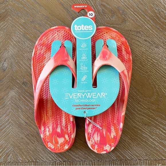 NWT Totes EverydayWear Flip Flops (10) Pink Multi Marble - Picture 2 of 9